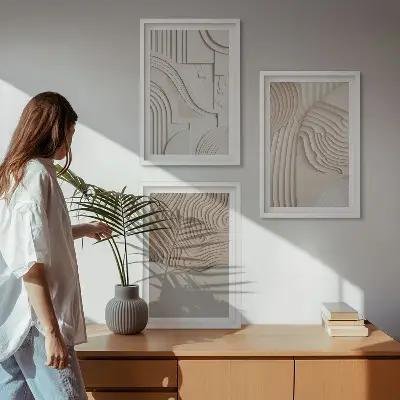Set de tablouri pentru dormitor cu modele abstracte bej și alb