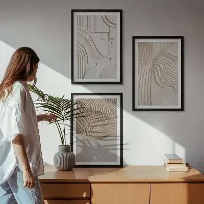 Set de tablouri pentru dormitor cu modele abstracte bej și alb