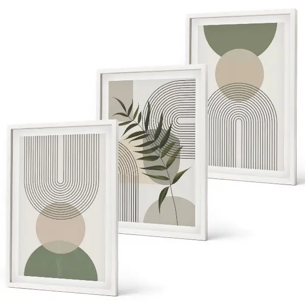 Set de tablouri pentru dormitor cu model de forme abstracte și verdeață