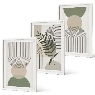 Set de tablouri pentru dormitor cu model de forme abstracte și verdeață