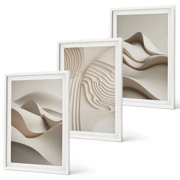 Set tablouri decorative cu model abstract valuri bej