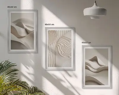 Set tablouri decorative cu model abstract valuri bej
