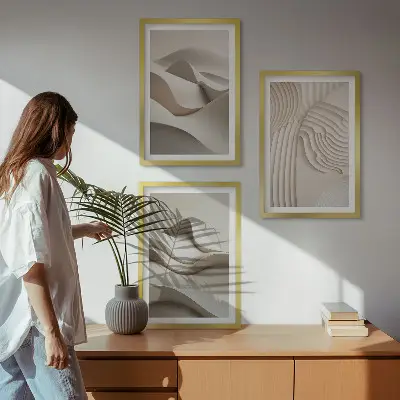 Set tablouri decorative cu model abstract valuri bej