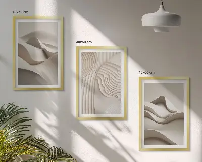 Set tablouri decorative cu model abstract valuri bej