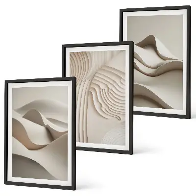 Set tablouri decorative cu model abstract valuri bej