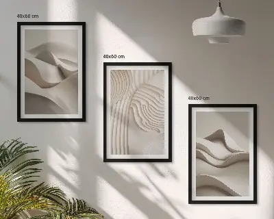 Set tablouri decorative cu model abstract valuri bej