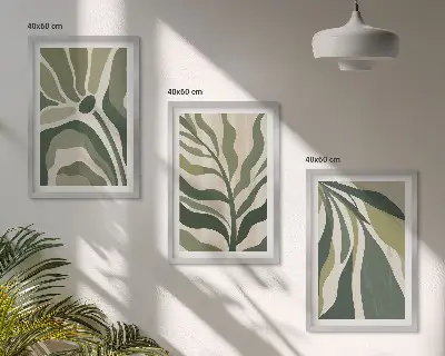 Set de tablouri pentru dormitor cu ilustrații cu frunze verzi pictate