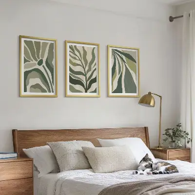 Set de tablouri pentru dormitor cu ilustrații cu frunze verzi pictate