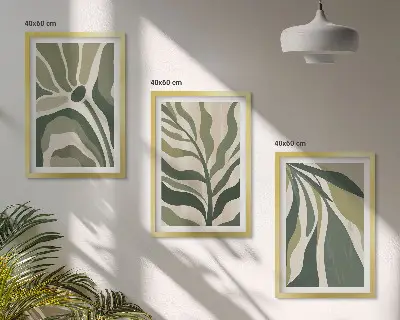 Set de tablouri pentru dormitor cu ilustrații cu frunze verzi pictate