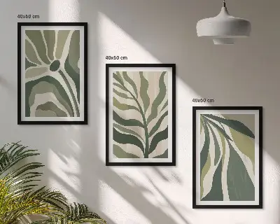 Set de tablouri pentru dormitor cu ilustrații cu frunze verzi pictate