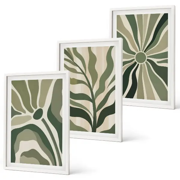 Set de tablouri decorative cu modele de plante verzi și bej