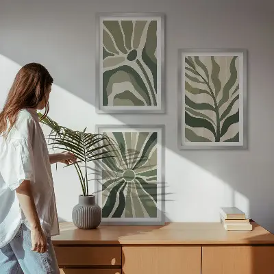 Set de tablouri decorative cu modele de plante verzi și bej