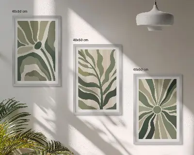 Set de tablouri decorative cu modele de plante verzi și bej