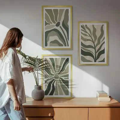 Set de tablouri decorative cu modele de plante verzi și bej