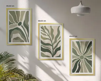 Set de tablouri decorative cu modele de plante verzi și bej