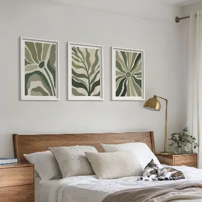 Set de tablouri decorative cu modele de plante verzi și bej