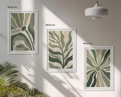 Set de tablouri decorative cu modele de plante verzi și bej