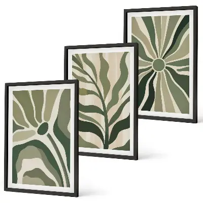 Set de tablouri decorative cu modele de plante verzi și bej