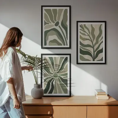 Set de tablouri decorative cu modele de plante verzi și bej
