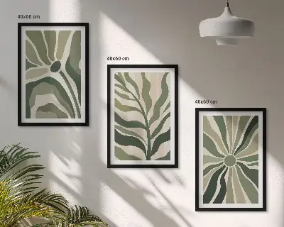 Set de tablouri decorative cu modele de plante verzi și bej