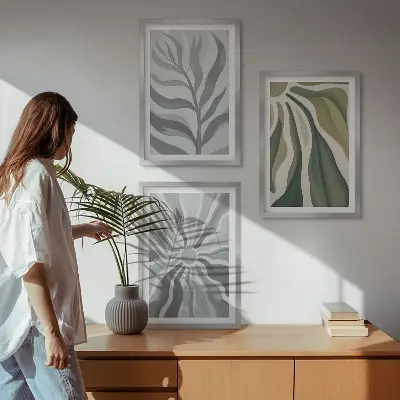 Set de tablouri decorative cu modele de plante în nuanțe de verde