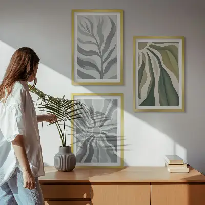 Set de tablouri decorative cu modele de plante în nuanțe de verde