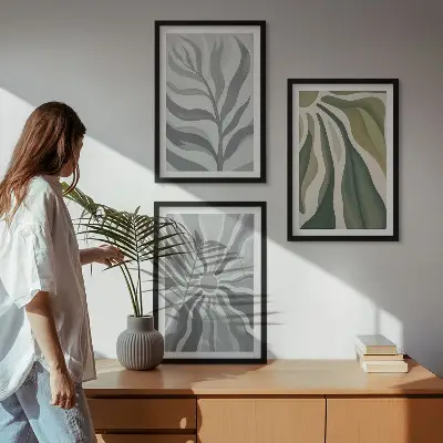 Set de tablouri decorative cu modele de plante în nuanțe de verde