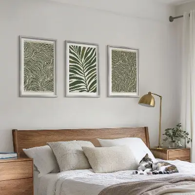 Set tablouri pentru dormitor cu modele de frunze și forme ondulate