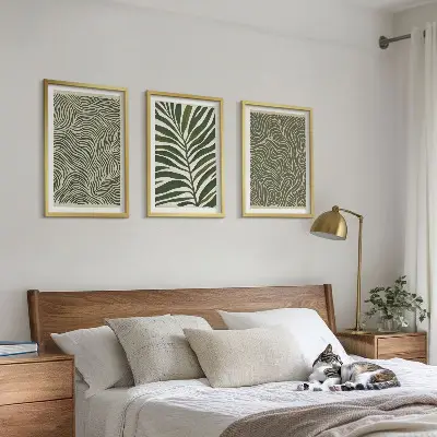 Set tablouri pentru dormitor cu modele de frunze și forme ondulate