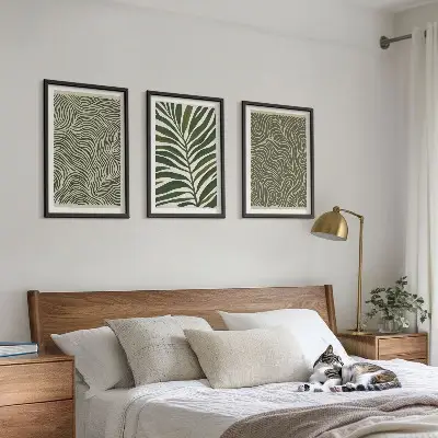 Set tablouri pentru dormitor cu modele de frunze și forme ondulate