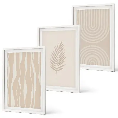 Set tablouri pentru dormitor cu modele de plante bej