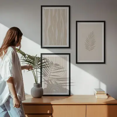 Set tablouri pentru dormitor cu modele de plante bej