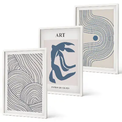 Set de tablouri decorative cu linii abstracte albastre