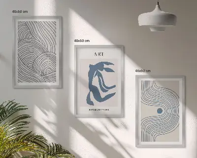 Set de tablouri decorative cu linii abstracte albastre