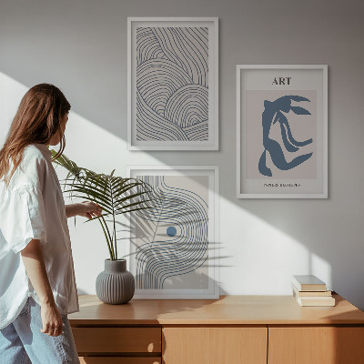Set tablouri decorative Linii albastre abstracte