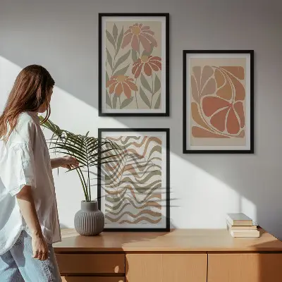 Set de tablouri pentru dormitor cu model de flori abstracte pastelate