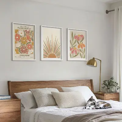 Set tablouri decorative cu model flori de soare pastelate