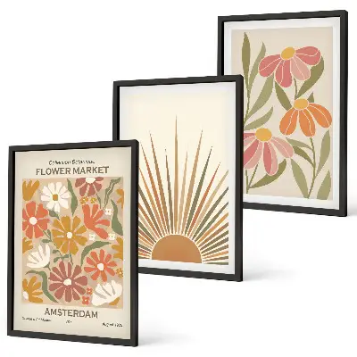 Set tablouri decorative cu model flori de soare pastelate