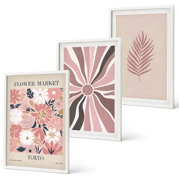 Set tablouri decorative cu modele geometrice și frunze florale