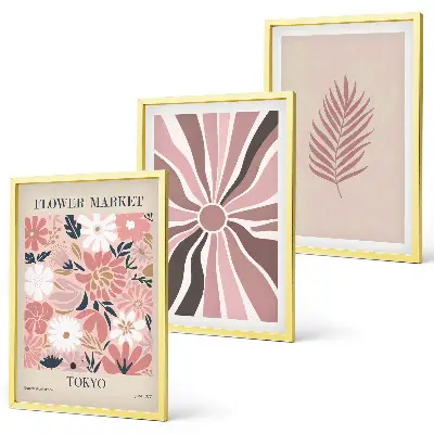 Set tablouri decorative cu modele geometrice și frunze florale