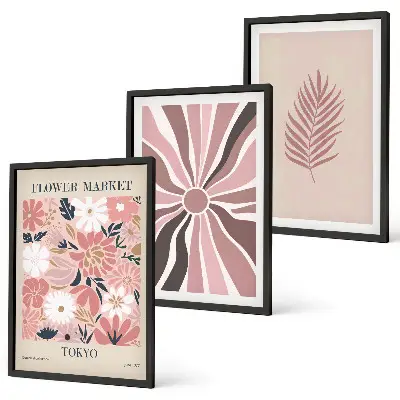Set tablouri decorative cu modele geometrice și frunze florale