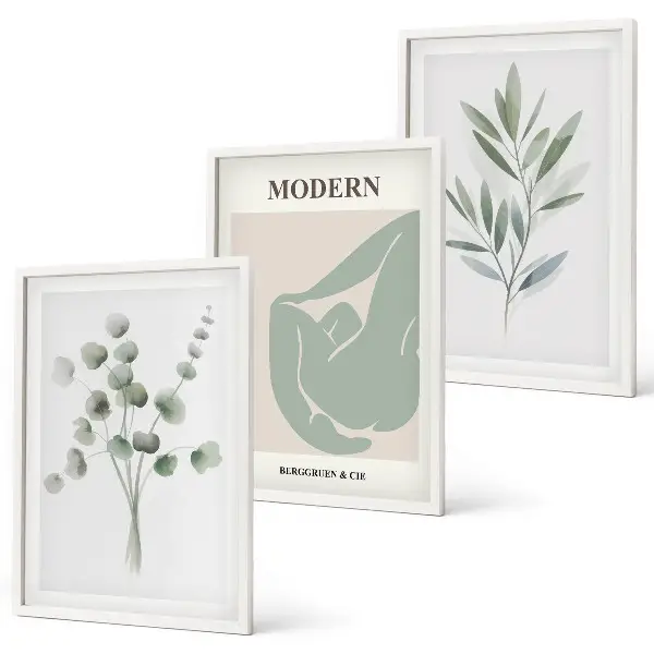 Set de tablouri decorative cu motive vegetale în nuanțe de verde