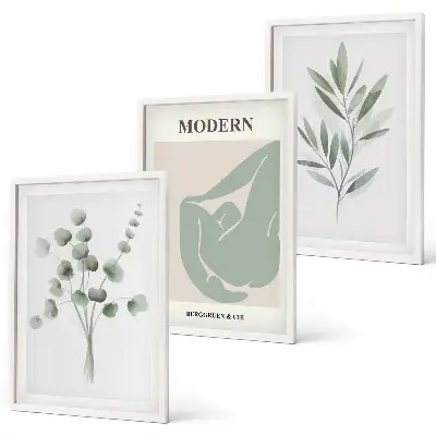 Set de tablouri decorative cu motive vegetale în nuanțe de verde
