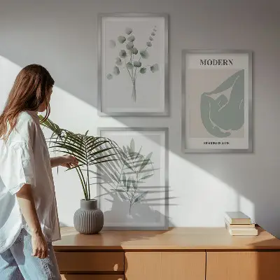 Set de tablouri decorative cu motive vegetale în nuanțe de verde