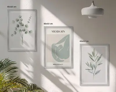 Set de tablouri decorative cu motive vegetale în nuanțe de verde