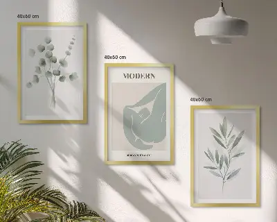 Set de tablouri decorative cu motive vegetale în nuanțe de verde