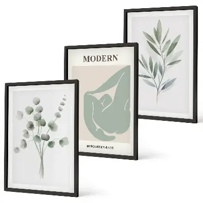 Set de tablouri decorative cu motive vegetale în nuanțe de verde