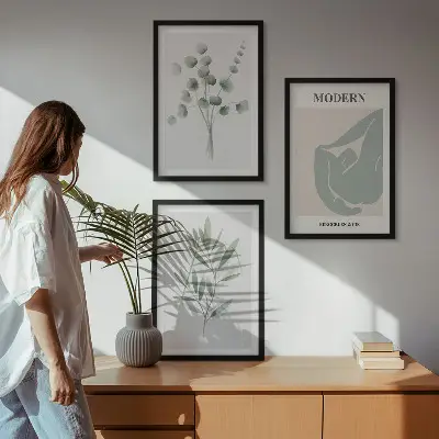 Set de tablouri decorative cu motive vegetale în nuanțe de verde