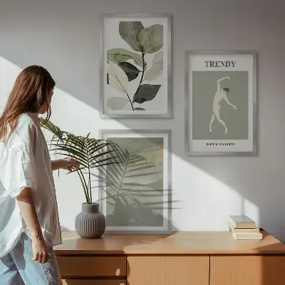 Set de tablouri pentru dormitor cu modele abstracte de siluete de plante