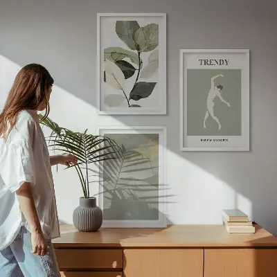 Set de tablouri pentru dormitor cu modele abstracte de siluete de plante